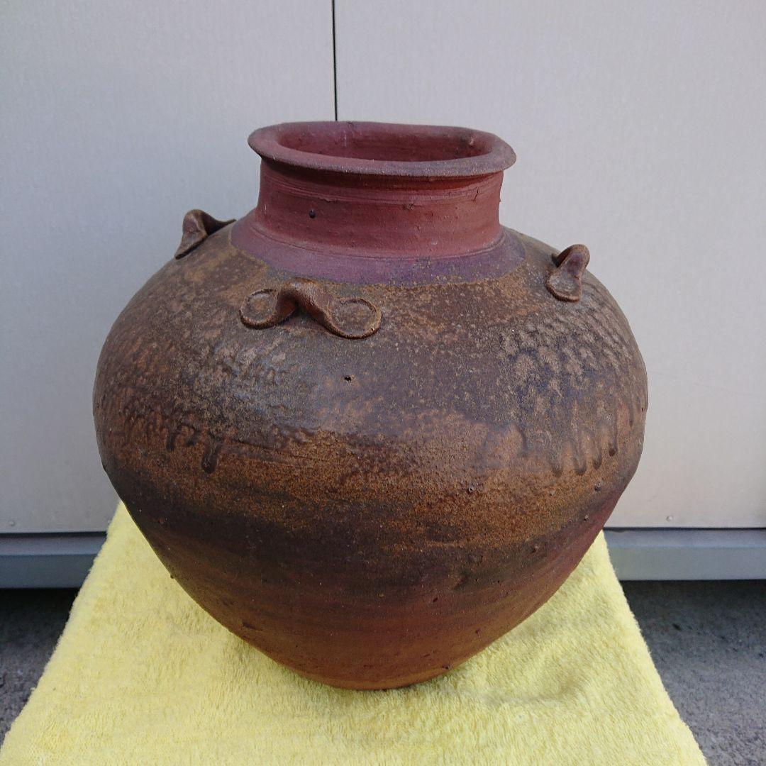 備前焼、古壺、四耳あり、印上
