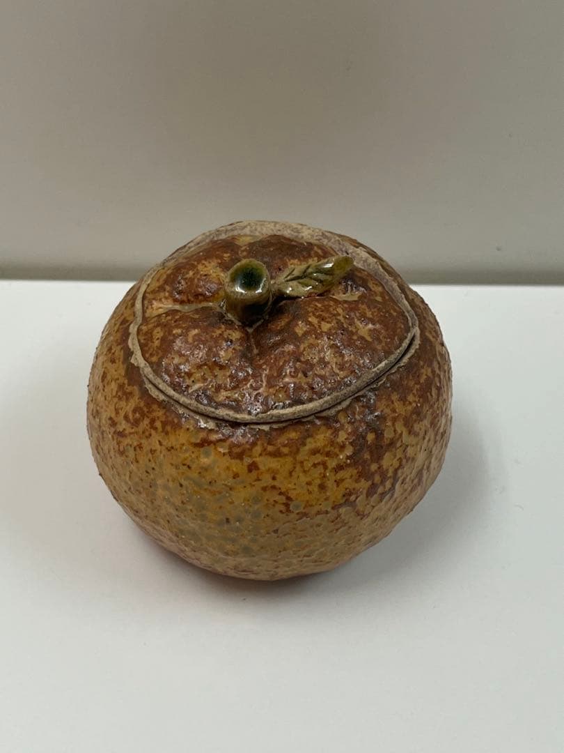 益子焼き 香合　みかん茶入 茶道具