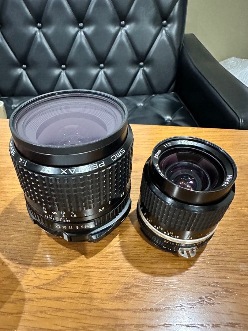pentax 67 55mm と nikon 28mm レンズセット