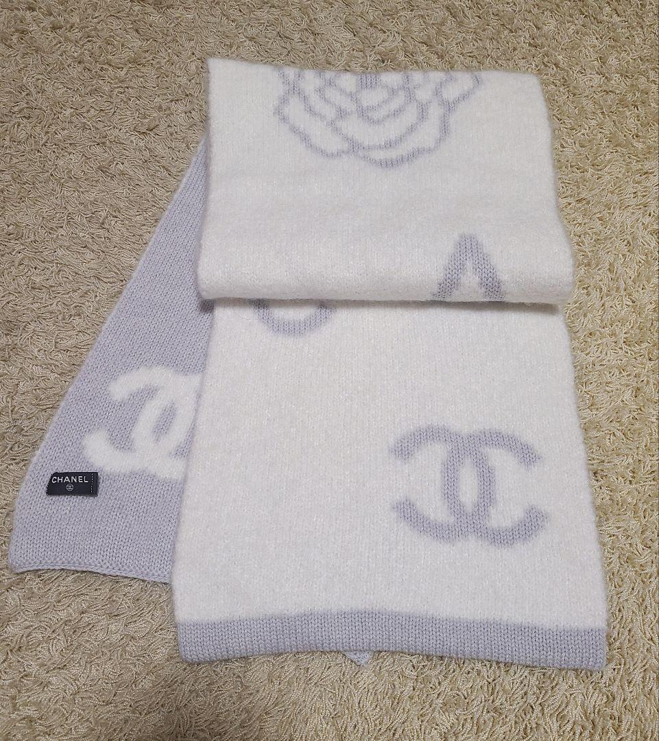 美品★CHANEL　マフラー　ニットカシミヤ　カメリア　グレー