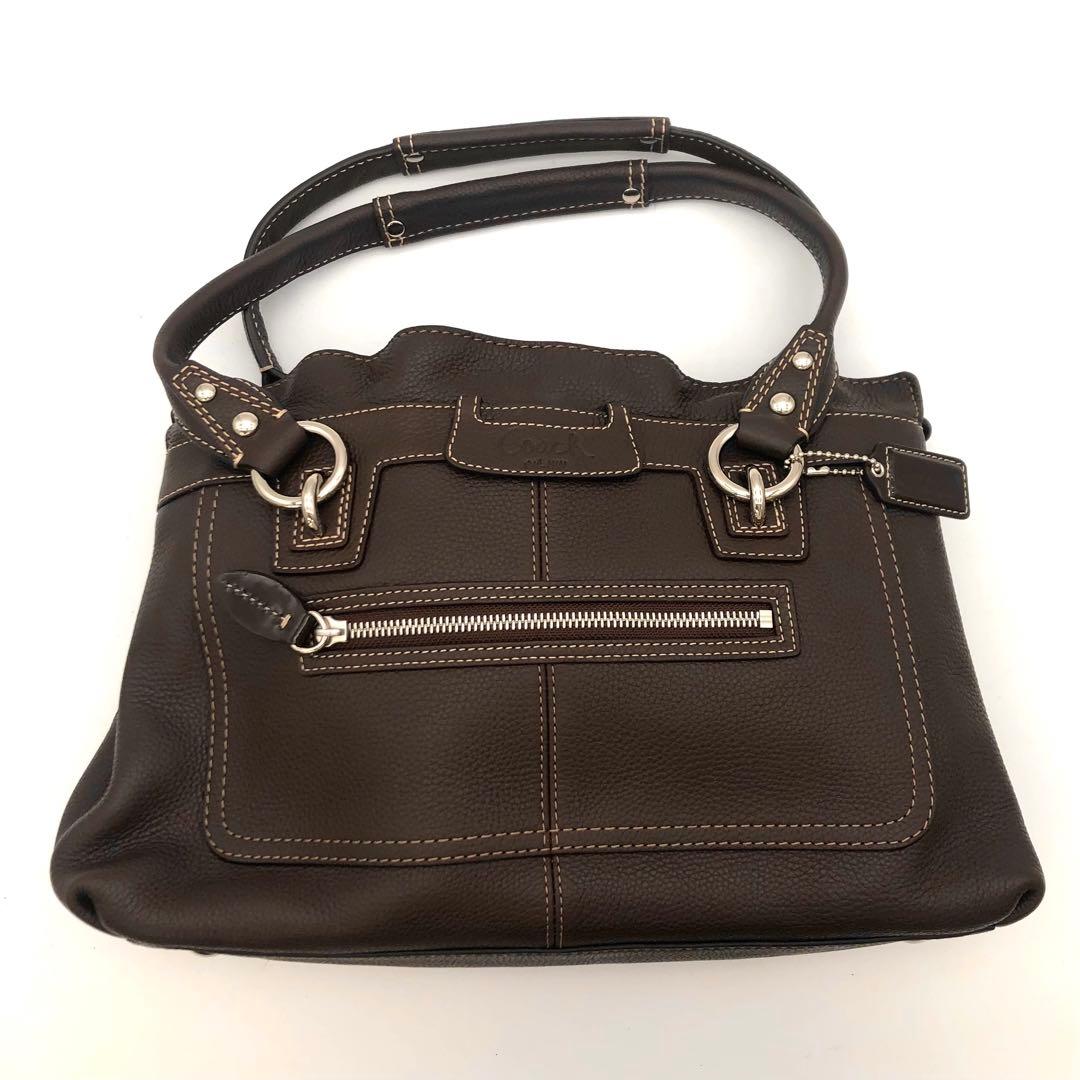 R【新品未使用】COACH ダークブラウン レザー ハンドバッグ