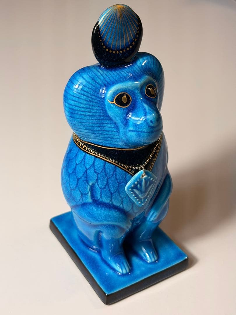 #美濃焼 幸兵衛窯 エジプト神 九栄神　トト　ヒヒ 青釉金彩　オーナメントS-1