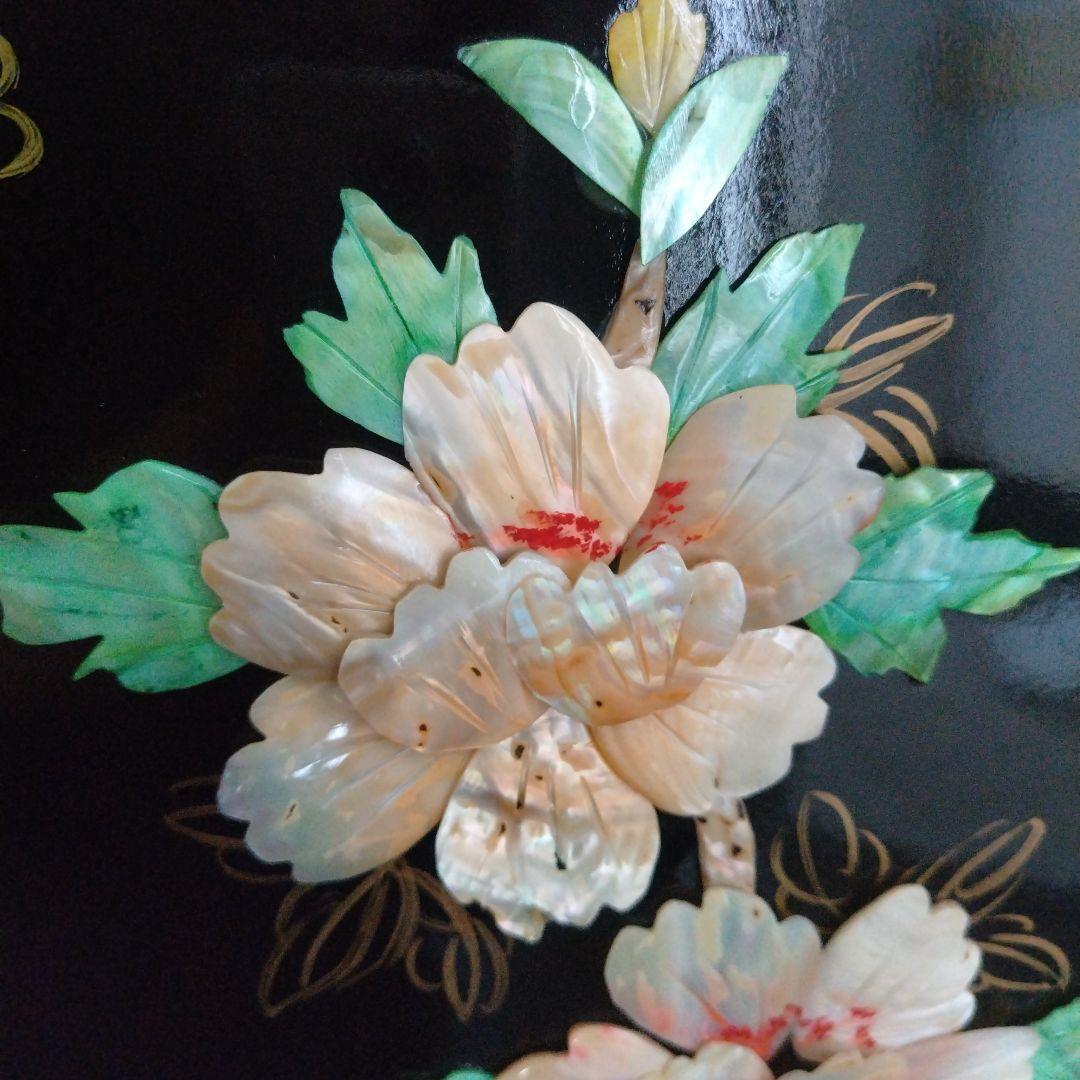 美品！骨董品 アンティーク 漆塗り 艶やか貝細工 花鳥風月 パーティション 屏風