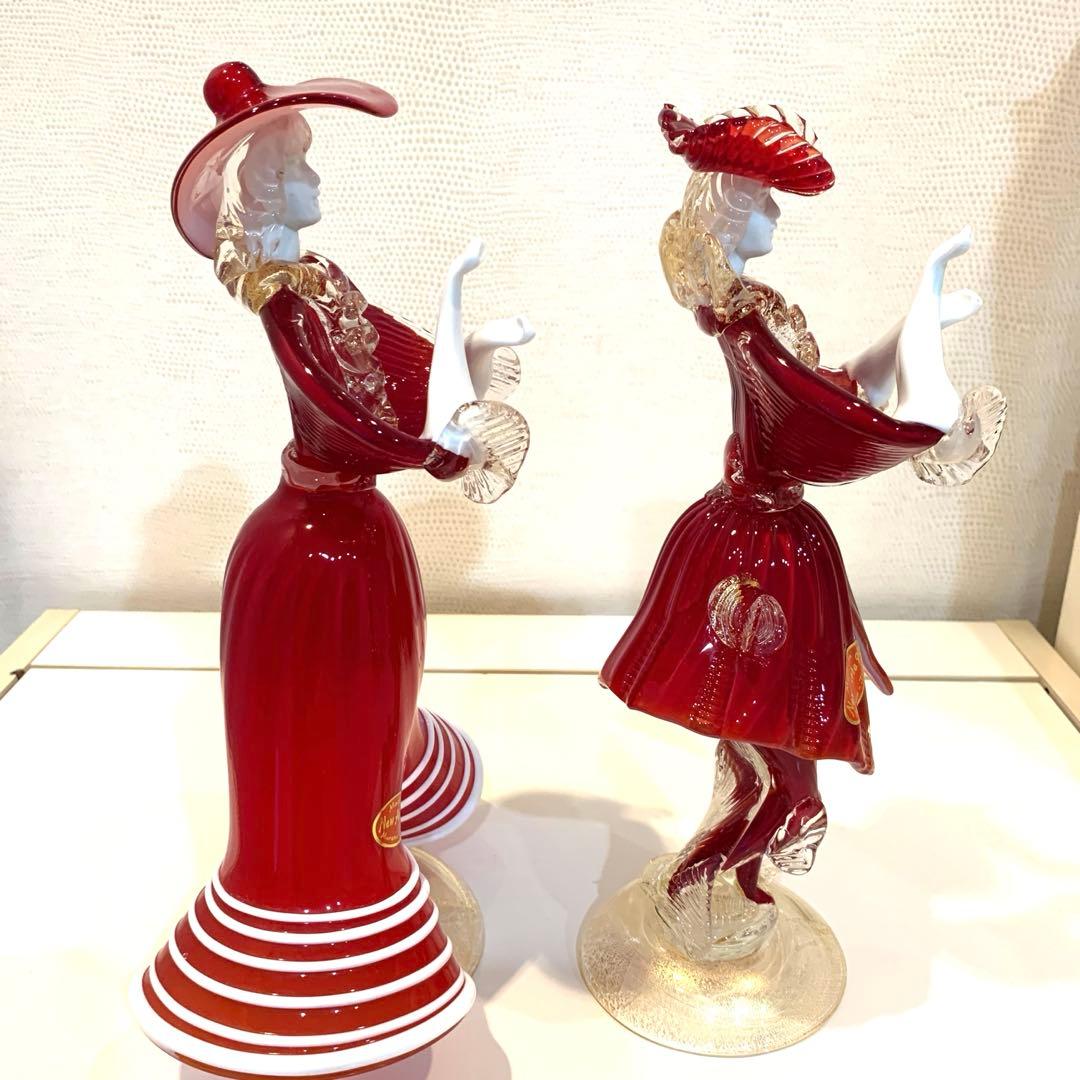 りんご ベネチアンガラス　Murano ガラス ペアフィギュア 赤