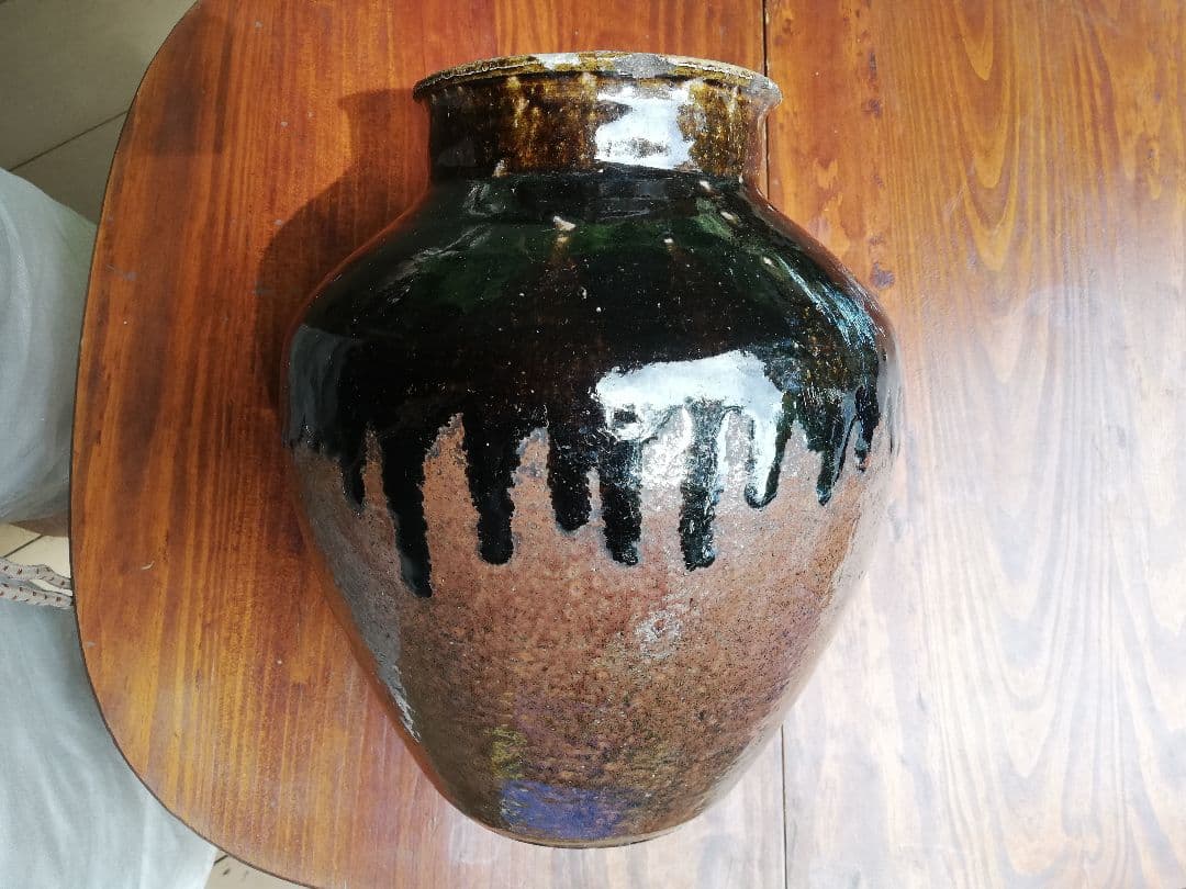 年代物、備前焼?黒釉薬壺