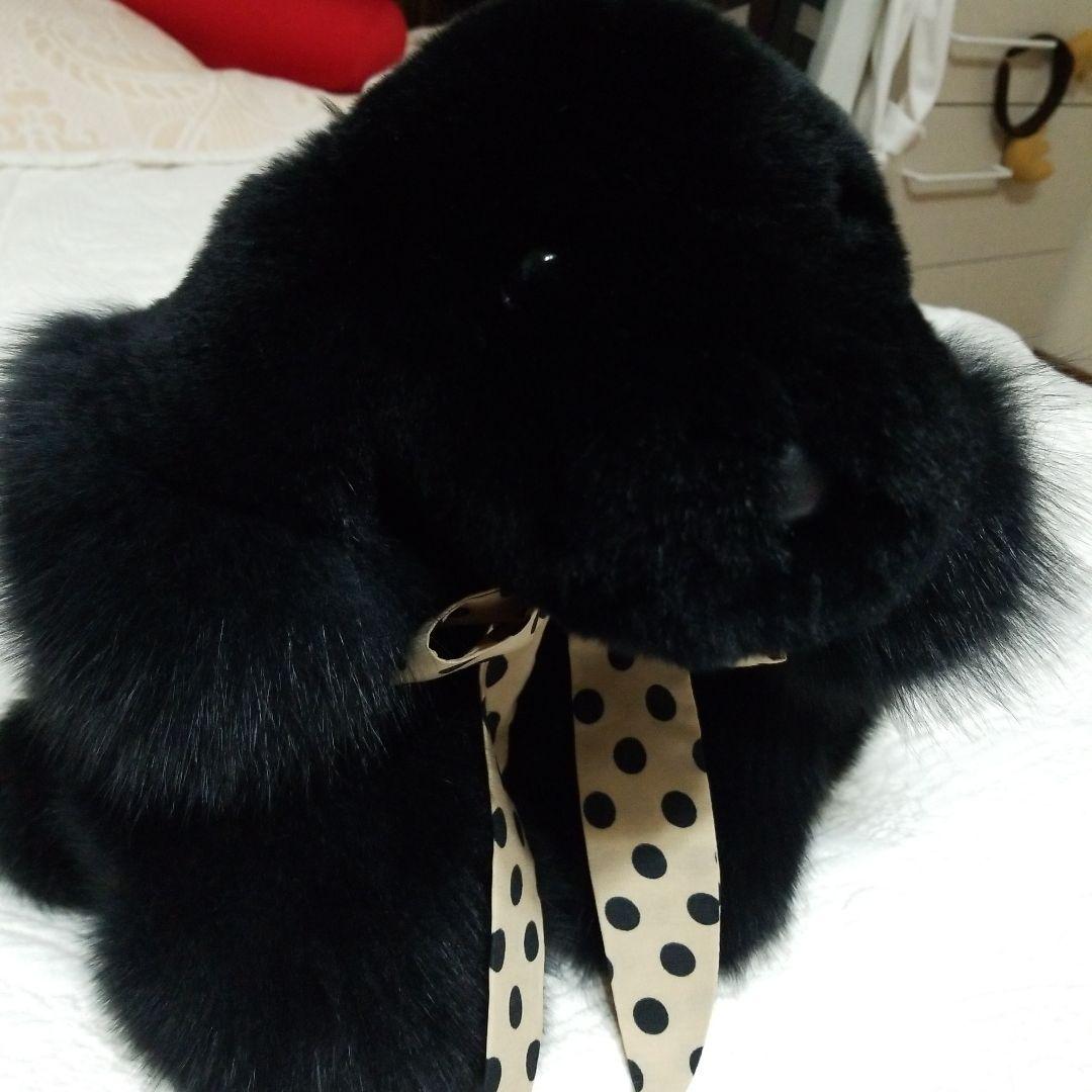 リアルファー　フォックス　レキッシュ　ブラック　犬ぬいぐるみ