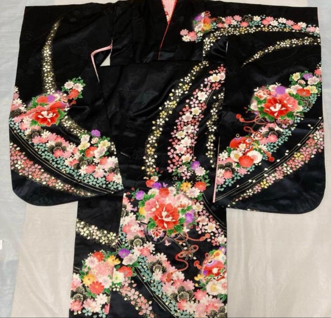 七五三 7歳 正絹着物 作り帯 バッグ草履小物セット子供 キッズ 女の子