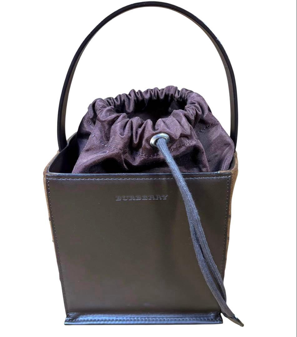 【極美品】希少　バーバリー　ブラウン スクエア　ハンドバッグ　レザー