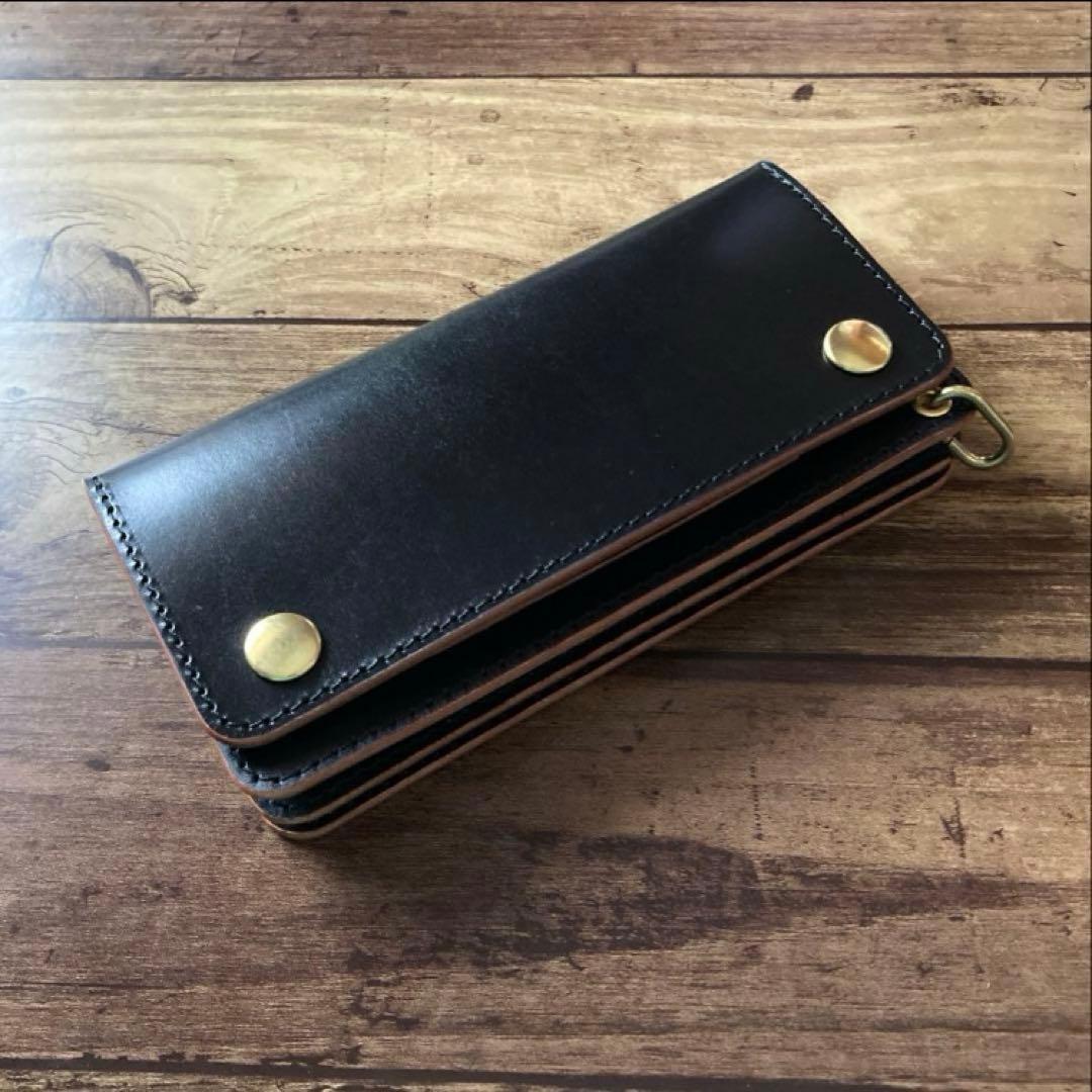 【た】カウレザー トラッカーウォレット 180（ロング）3層 茶芯ブラック