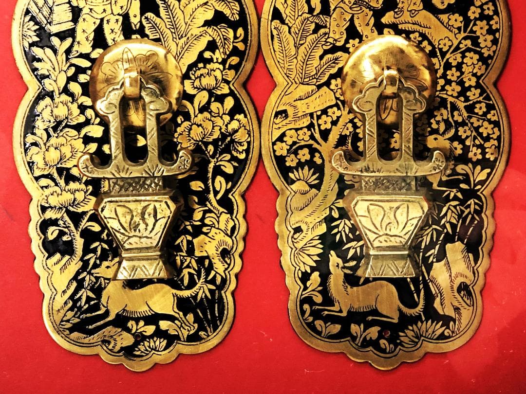 【 金銅引手金具 】 清朝工芸　古玩彫金　資料館旧展示品　 N1217A