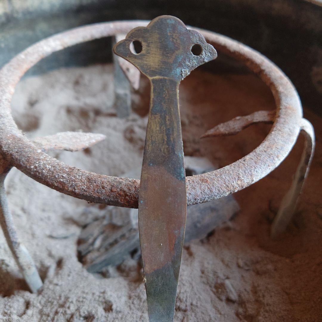 金属真鍮製 火鉢 山水画の装飾