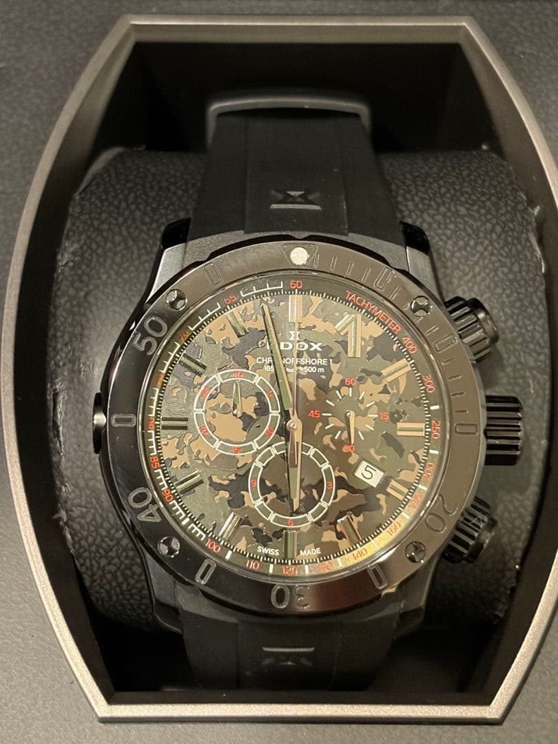 フ*モ様 【美品】EDOX クロノグラフ クロノオフショア1 カモフラ 迷彩 限