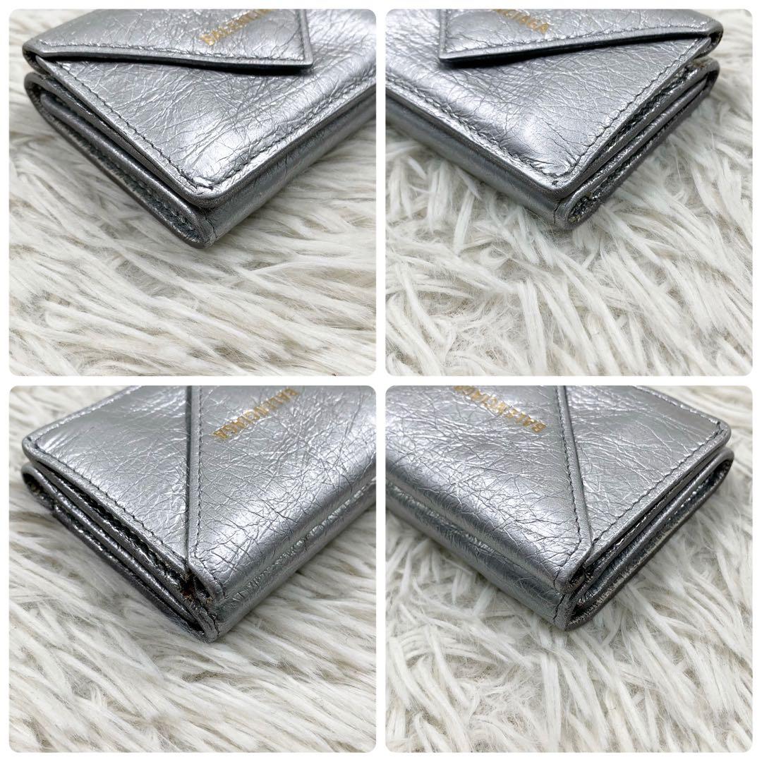 【✨極美品✨】バレンシアガ 三つ折り財布 ペーパーミニウォレット シルバー 袋付