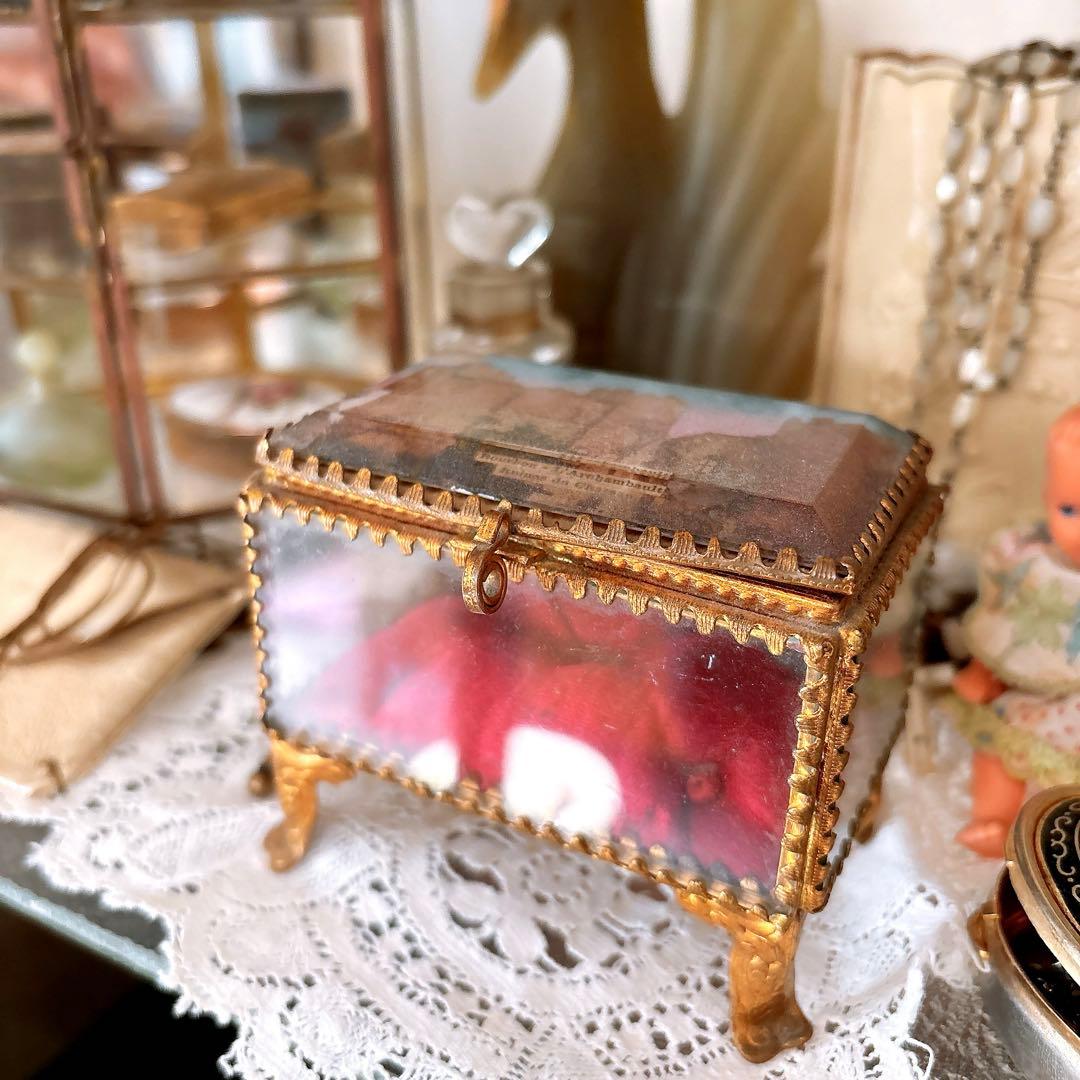 ベベルガラスジュエリーケース　ジュエリーボックス　フランスアンティーク　19世紀