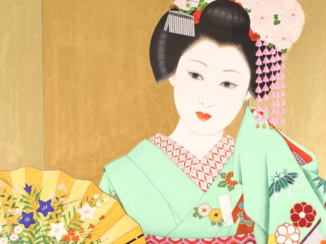 【真作】　渡部岱龍 「 舞妓 」　F10号　日本画　共シール　タトウ　BK172