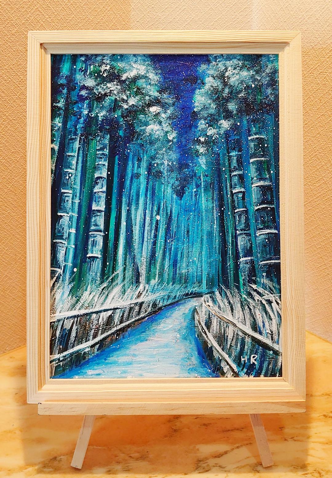 油絵 絵画 【冬の竹林】