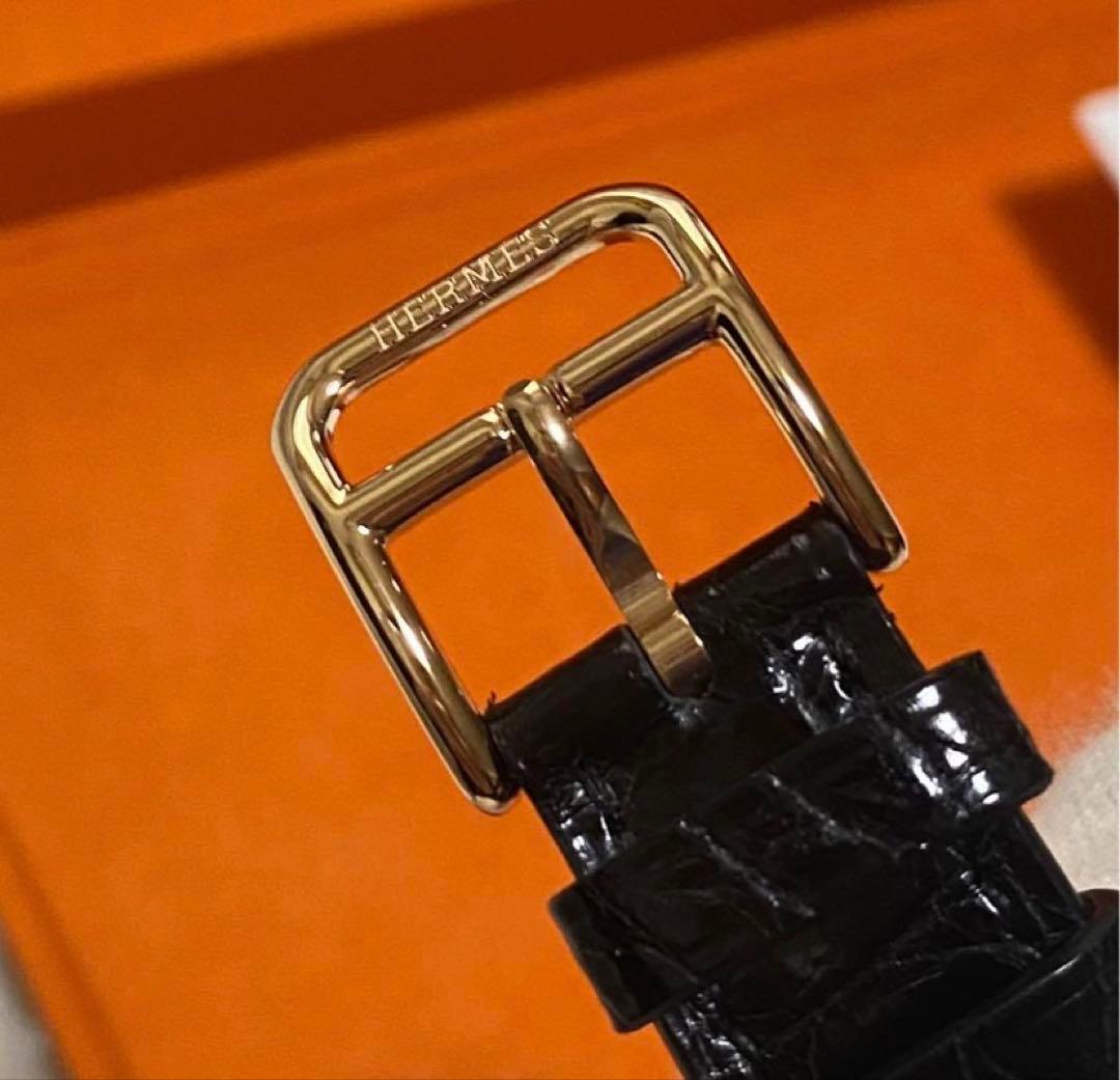 エルメス　Hウォッチ クロコベルト　ゴールドバックル