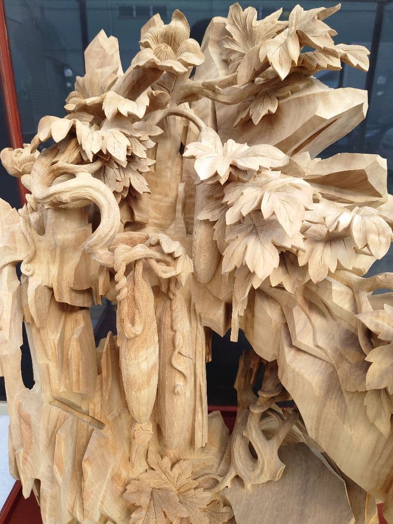 極細彫刻❗楠一刀彫瓜/逸品物/家宝/衝立/アンティーク/床置物/木彫り/送料無料