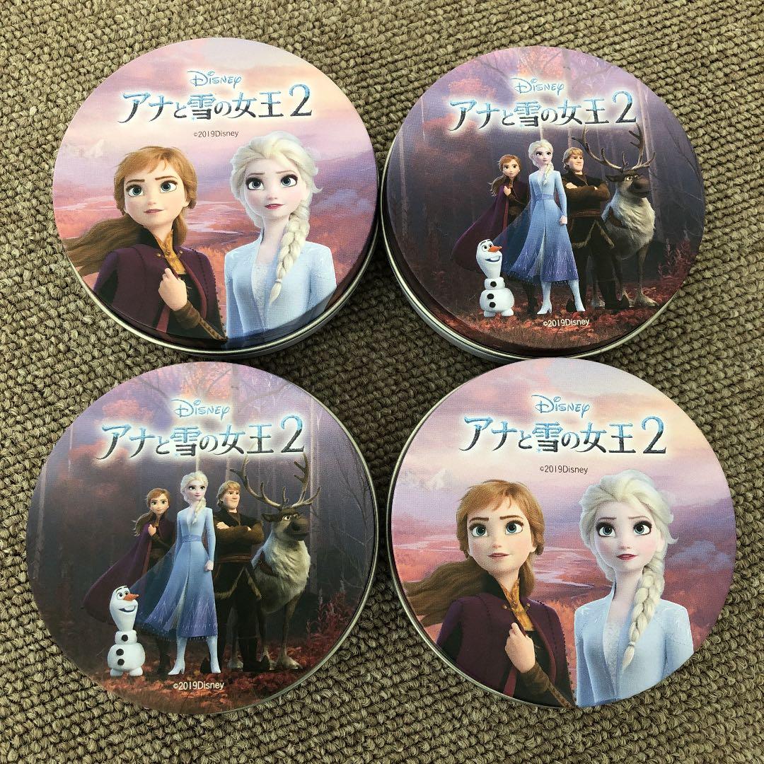 保留中。アナと雪の女王 ブリキ缶 2柄 4個♪ 美品 非売品 丸型 ディズニー
