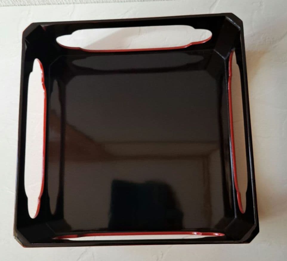 明治40年 輪島塗 大極上本堅地 足付き膳 供養膳 +丸盆2枚