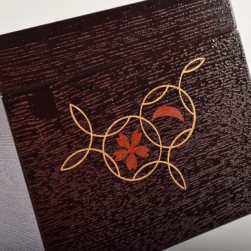 茶道具　柿合溜　四季七宝蒔絵　利休茶箱　赤楽茶碗　棗など　七点一式　MR9485