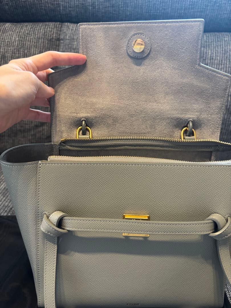 【極美品】【値下げ】CELINE ベルトバッグ　グレー/水色保存袋付き