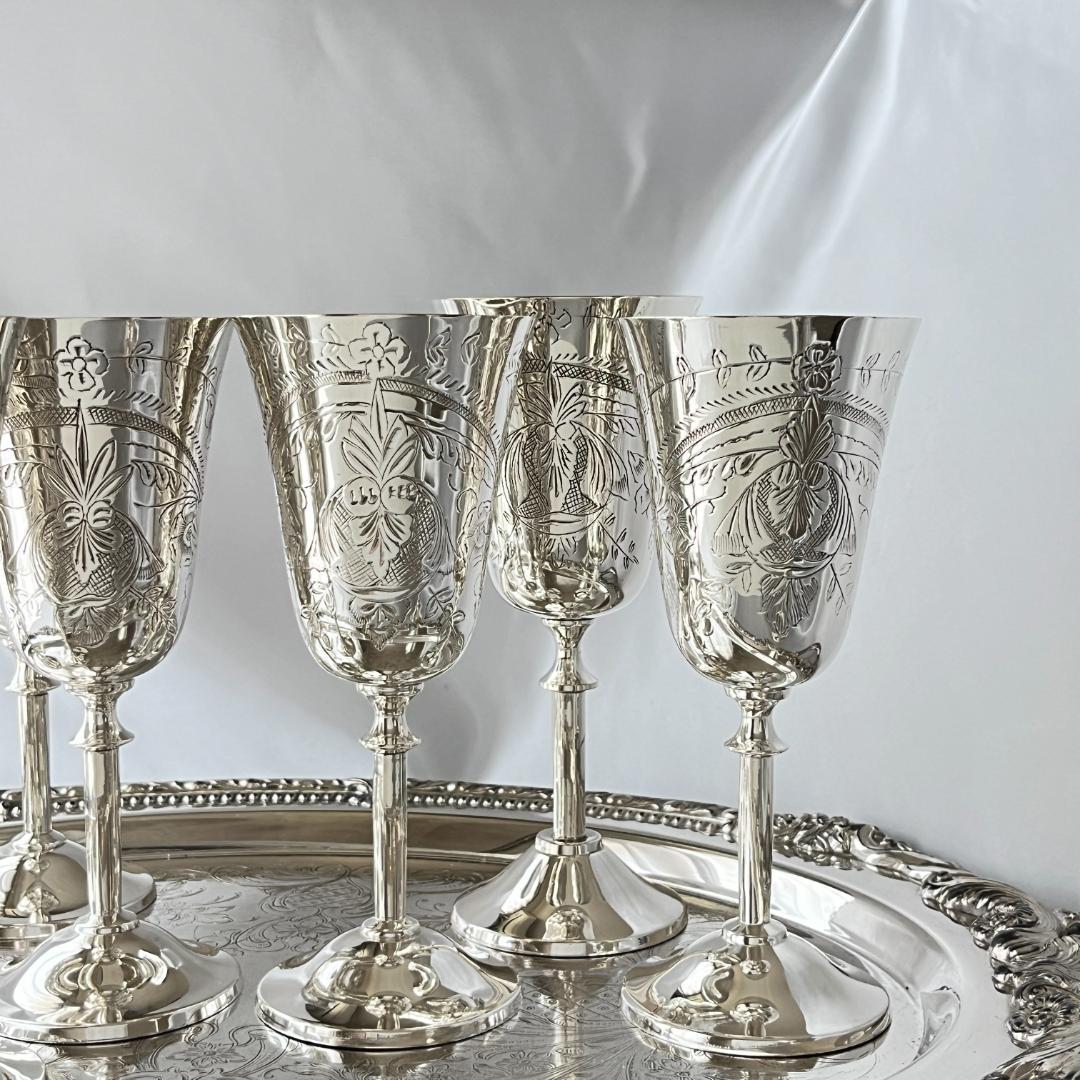 【英国】ワインゴブレット 8個組 【シルバープレート】華麗！！