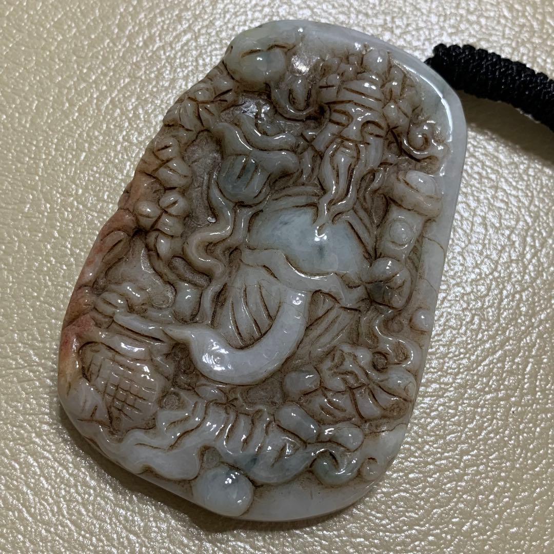 旧家蔵出　清国時代物　本物保証品　ヒスイ　翡翠 財神様　翡翠本物保証お守り