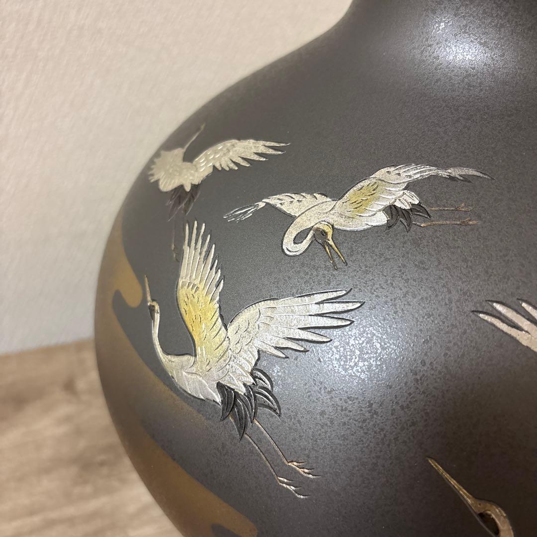 大型　特大　真峰　高岡銅器　花瓶　飾り壺　ビンテージ〈検 茶道　池坊　立花　置物