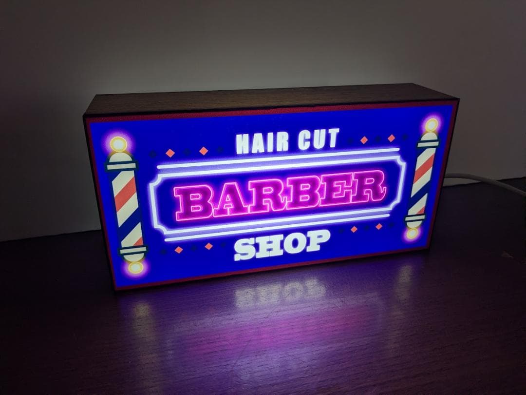 【Lサイズ】バーバー ヘアーサロン 散髪 床屋 看板 置物 雑貨 ライトBOX
