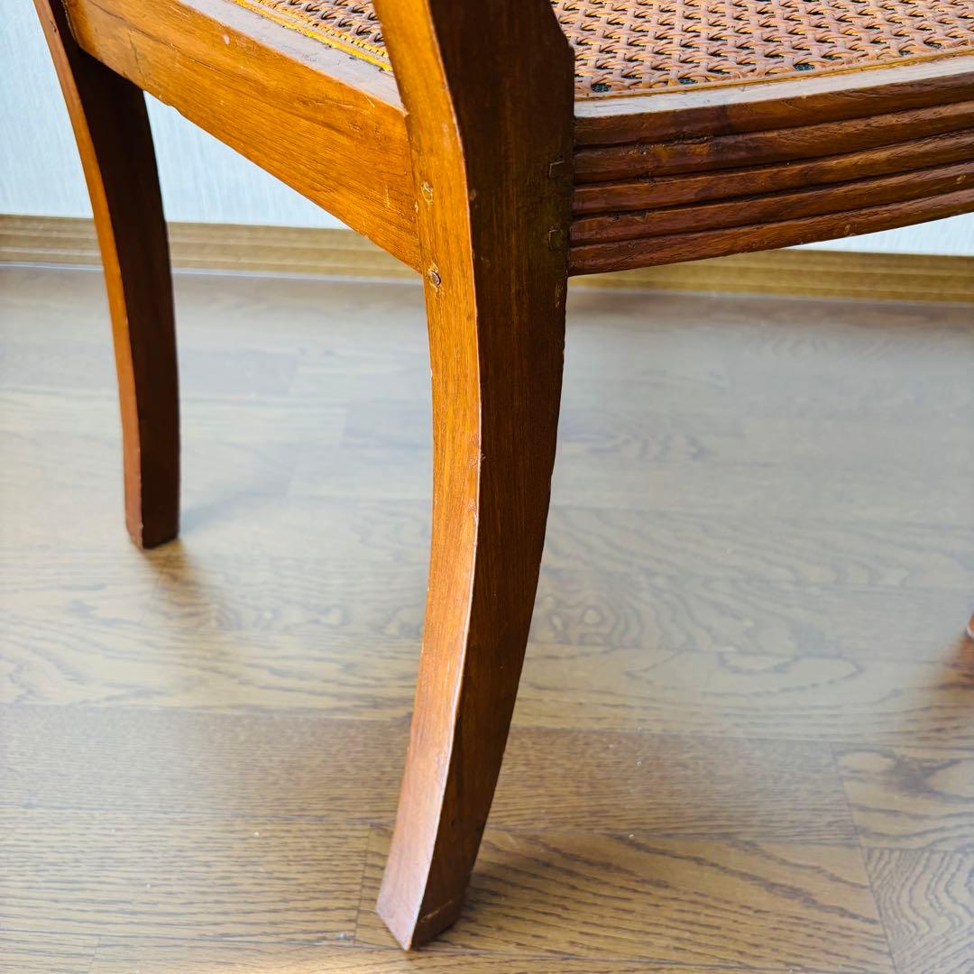 送料込み ヴィンテージ アームチェア 英国調 チッペンデール風 椅子 ラタン座面