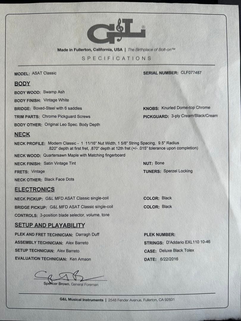 G&L USA ASAT Classic (極上フレイムメイプルネック)