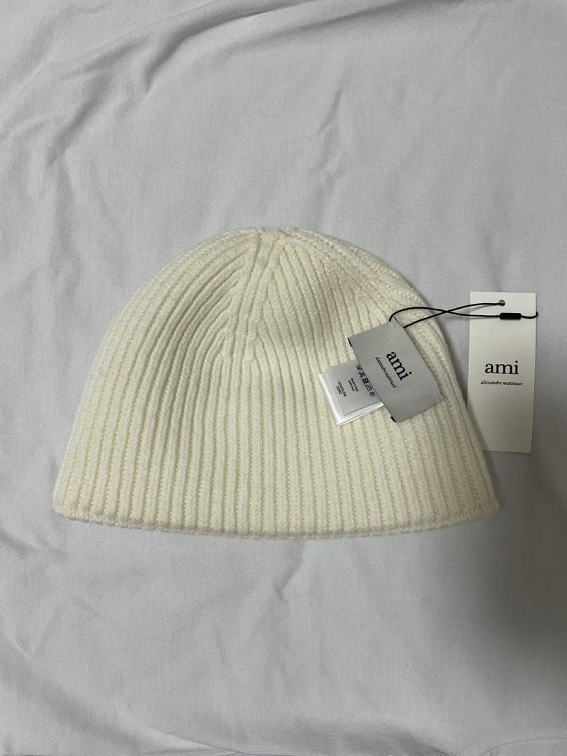 ami アミパリス ビーニーニット帽 ホワイト 新品タグ付き 巾着付き