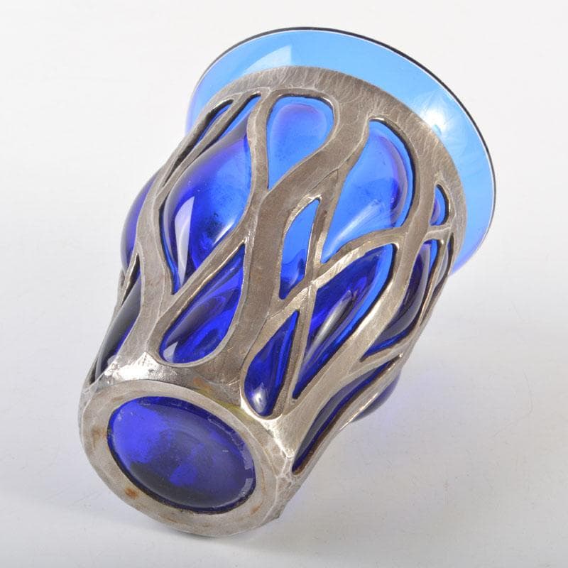 アンティーク　工芸ガラス　倉敷ガラス　小谷真三　銀巻花瓶　C　6718