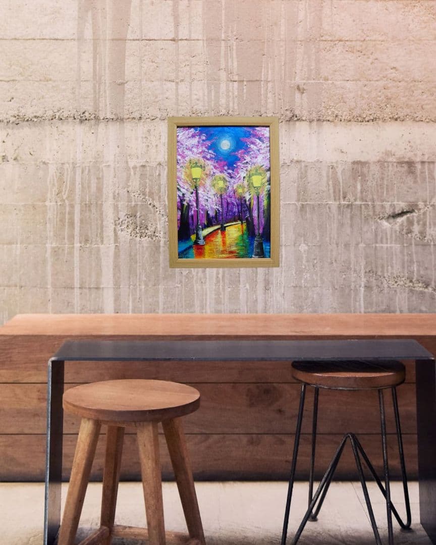 油絵 油彩 絵 絵画 【桜のライトアップ】 】