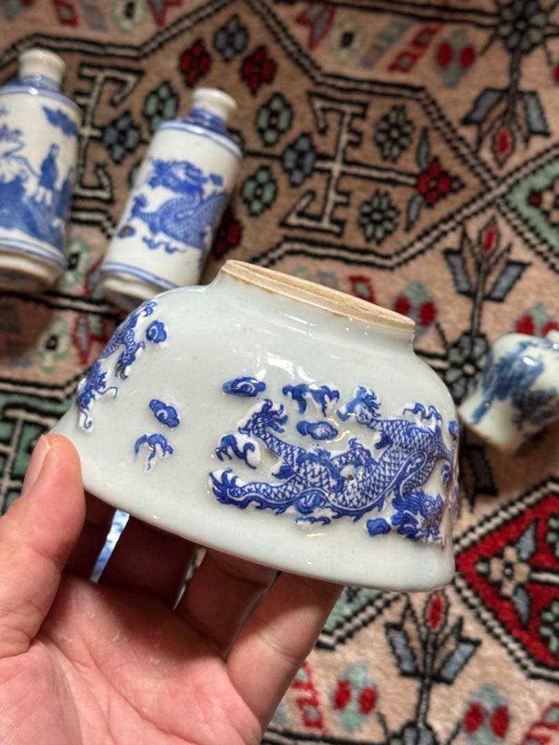 ‼️最後の値段‼️リサイクルFORT‼️中国製で青磁染付龍の図鉢