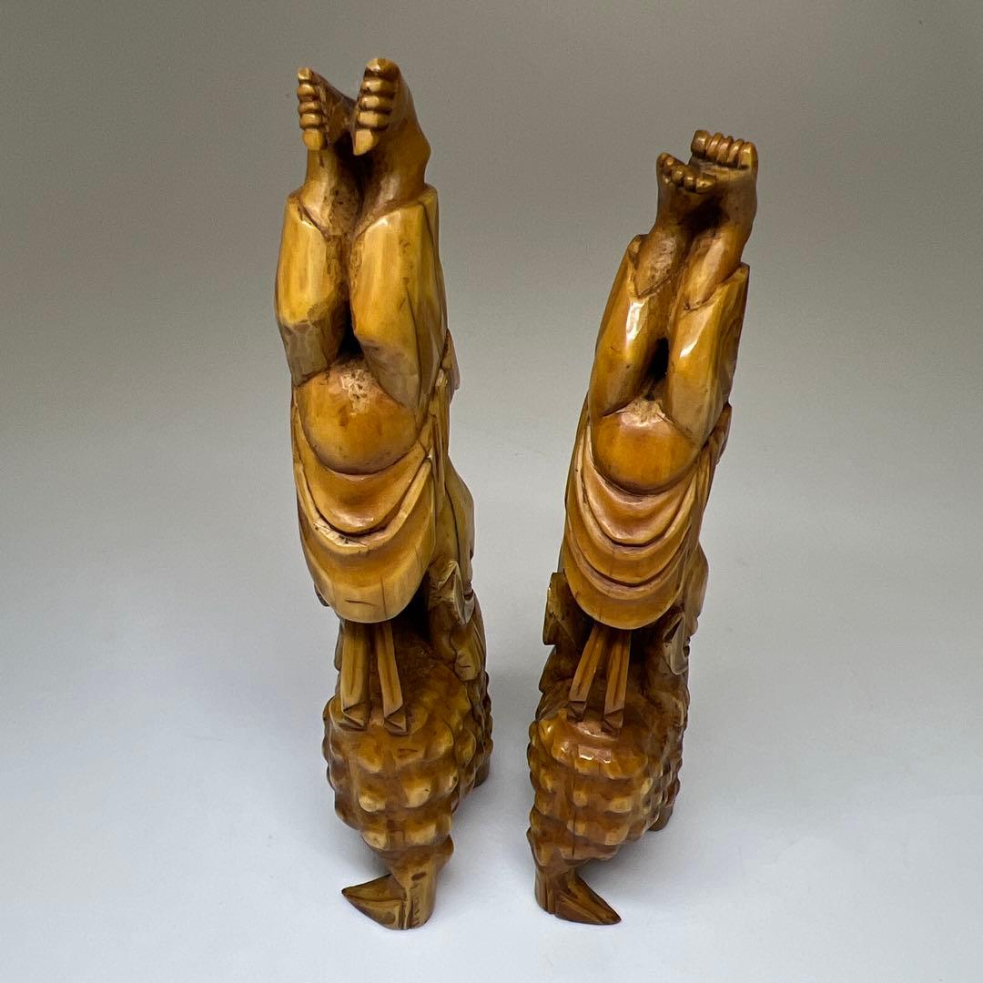 極上ガマ仙人置物一対　116g、高約11.5/10.5㎝　東Y8-0106☆2F