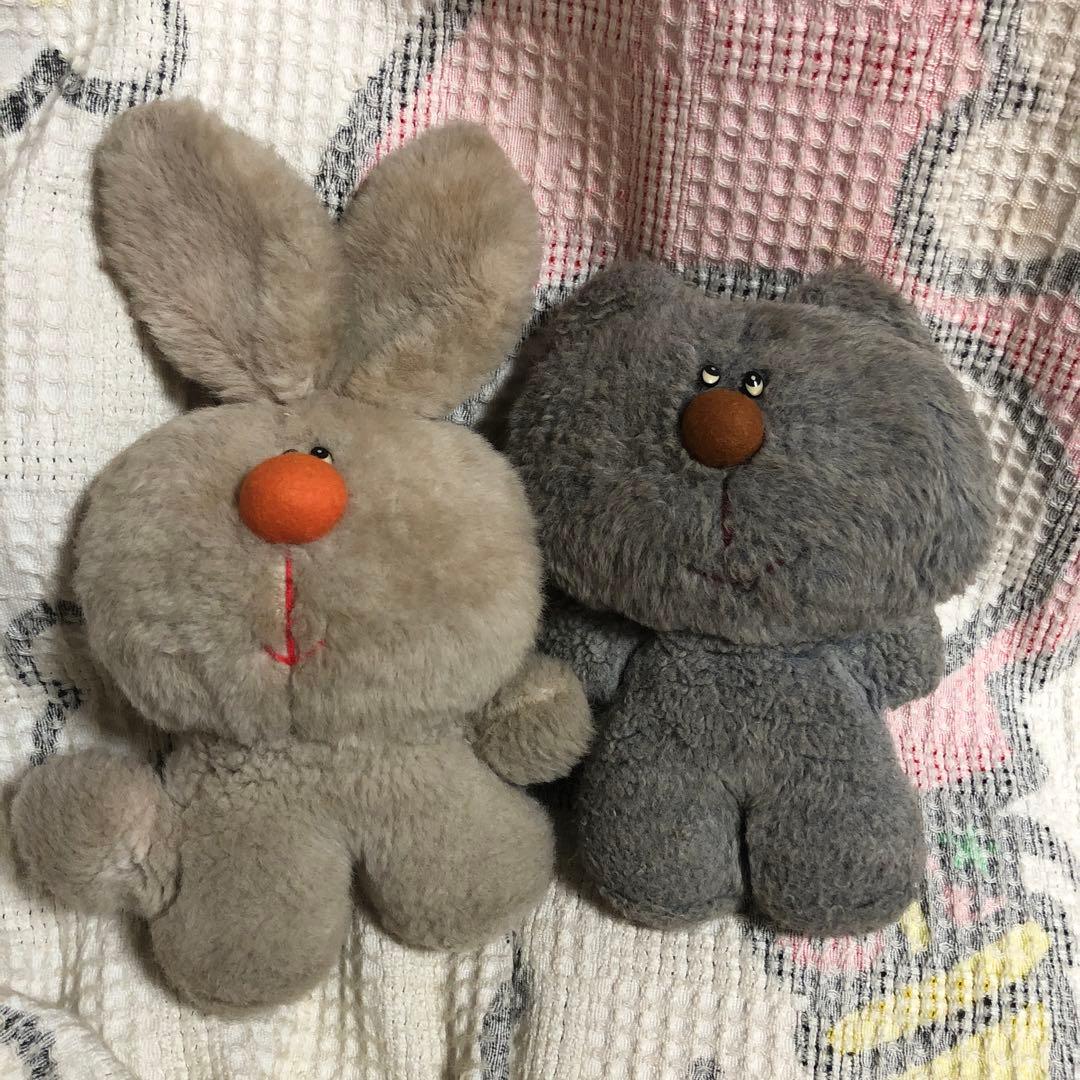 昭和レトロ　ヴィンテージ ぬいぐるみの三英　ウサギ＆クマ　ぬいぐるみ　中古品