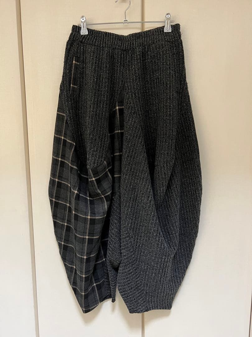 サルエルパンツ チェック切り替え