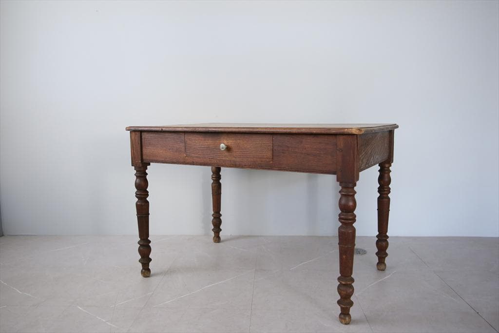 フランスアンティーク木製ダイニングテーブル/机/作業台デスク/飾り棚90-171