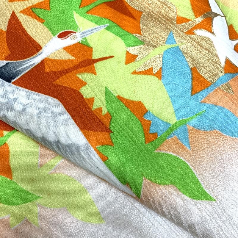 511ag12□七五三 七歳 女児 着物&袋帯&長襦袢 金彩 地紋 鶴□状態良好