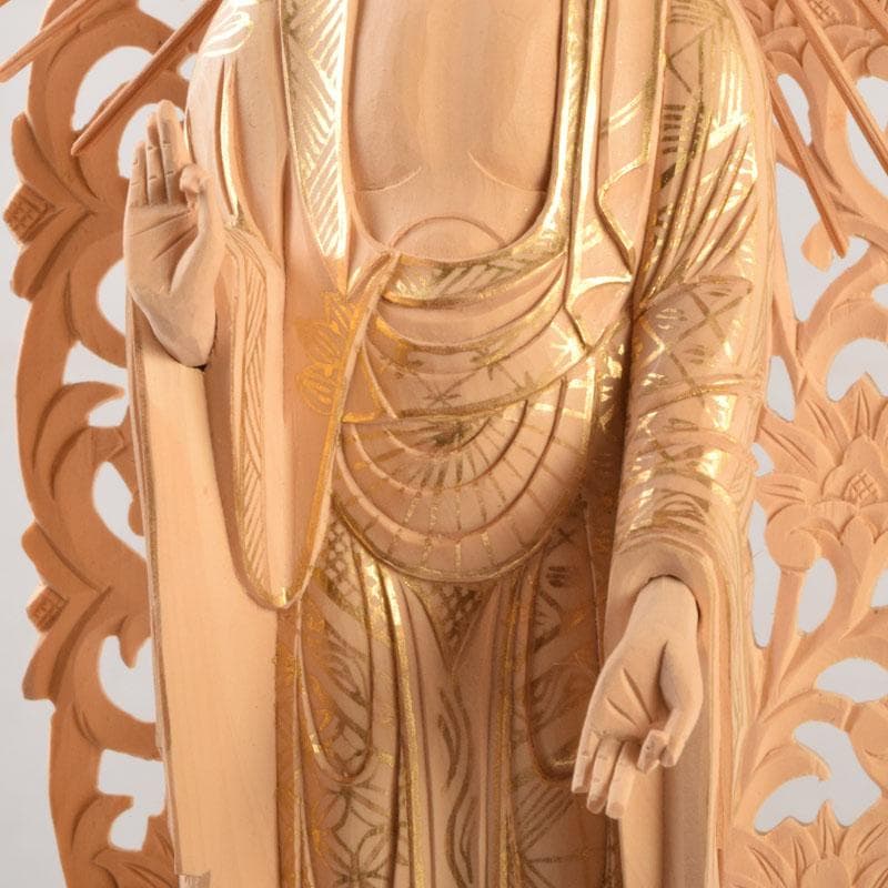 仏教美術　柘植彫刻　西立弥陀像　仏像　華鬘台　C　9122