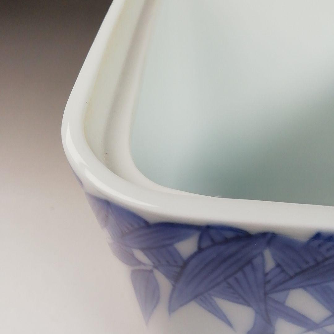 Ｔ７２１　水指　『白磁　染付　竹林』『四方水指』『横石喜助』　共箱　茶道具