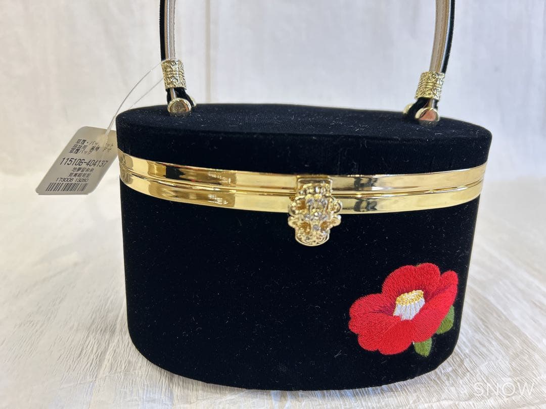 11 振袖用 草履バッグセット Sサイズ　成人式 卒業式　ベロア　黒　椿柄