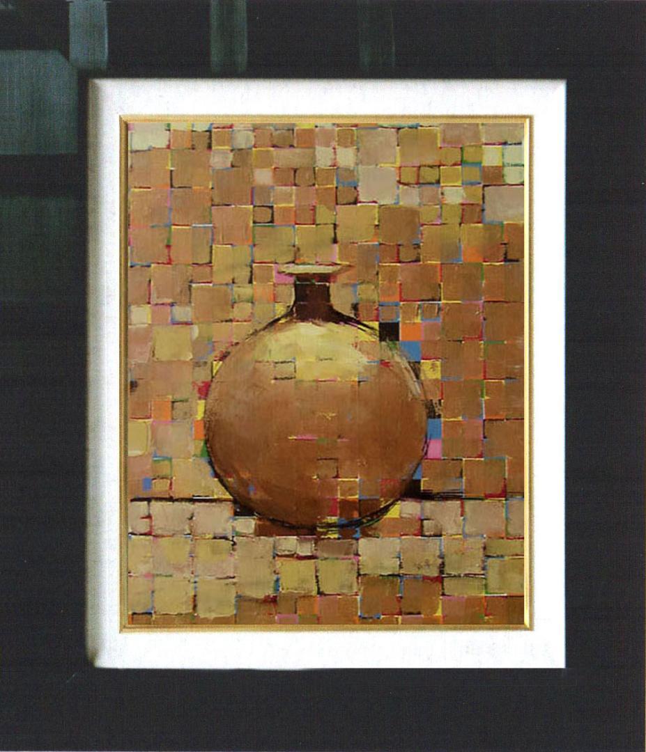 油絵 菅家令子絵 絵画インテリア額付(黒) uF6-060603 静物 花瓶 壺