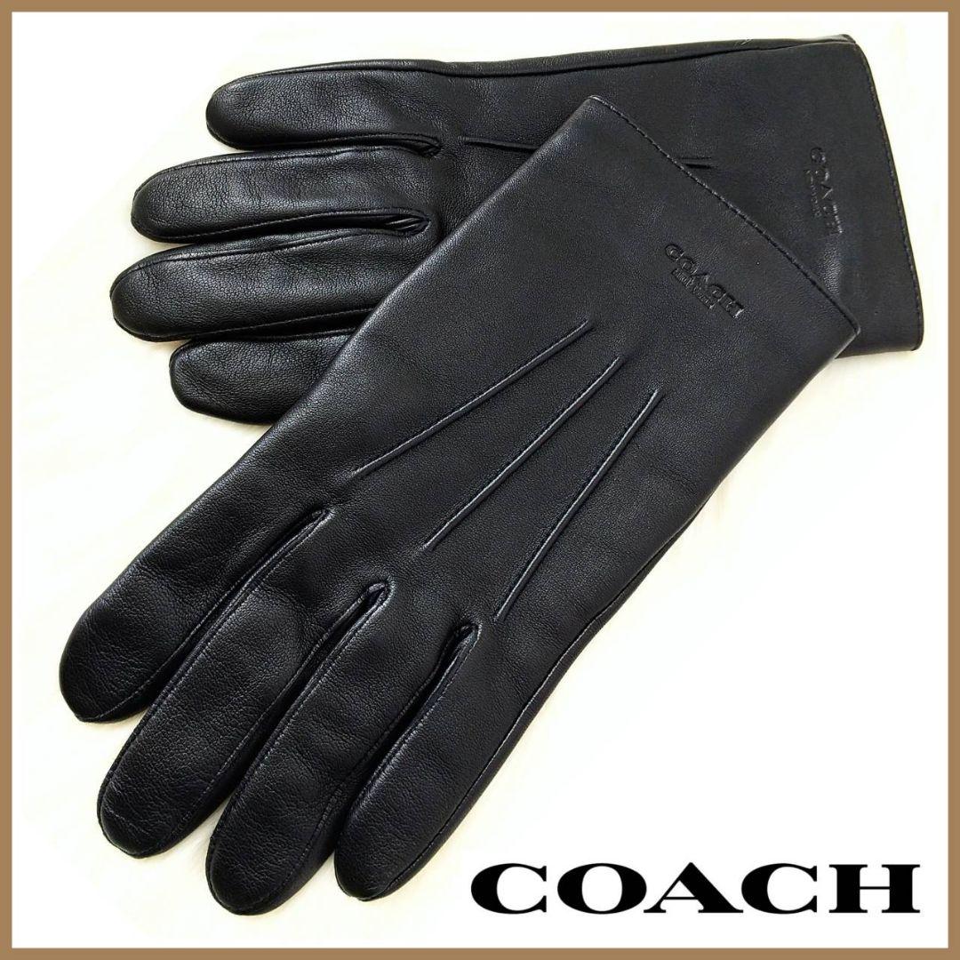 ◤COACH コーチ◢レザー手袋 シープスキン ブラックグローブ 美品М