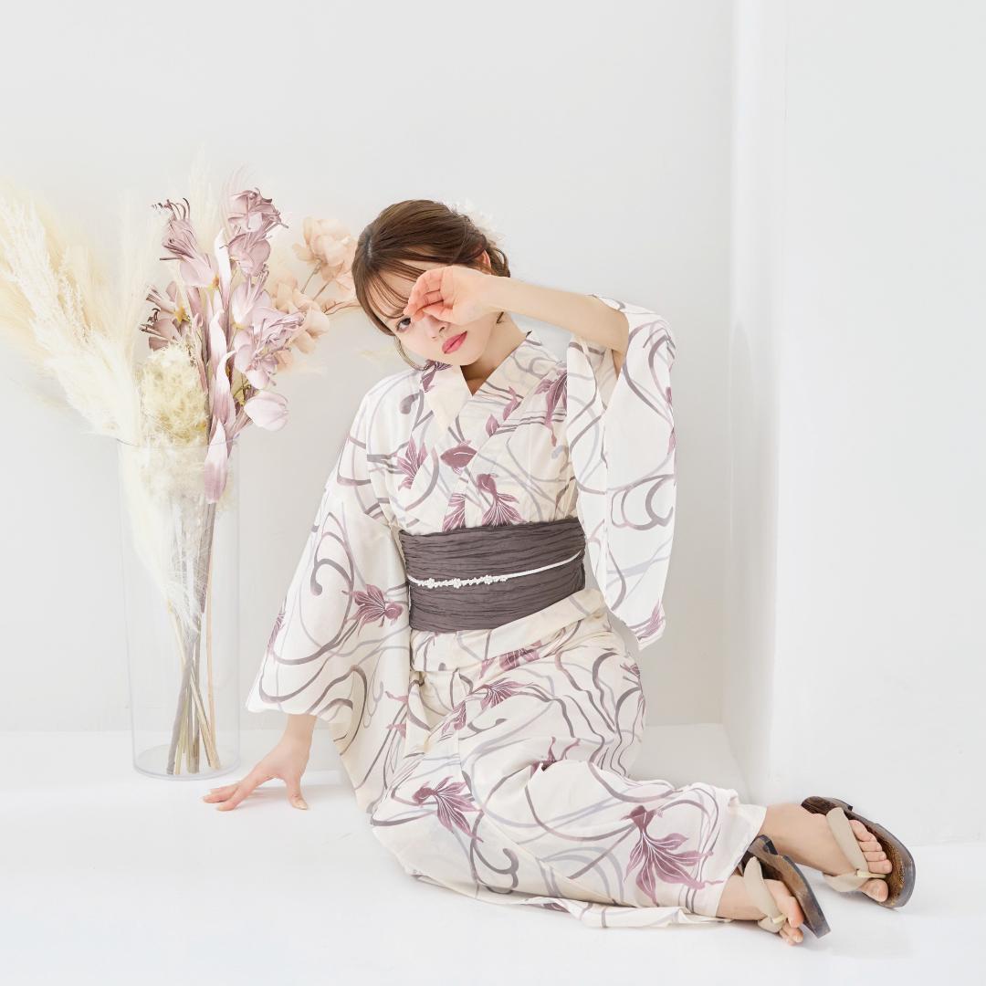 二部式浴衣 セパレート浴衣 3点set 水彩金魚美人 チャコール Y4-36-2