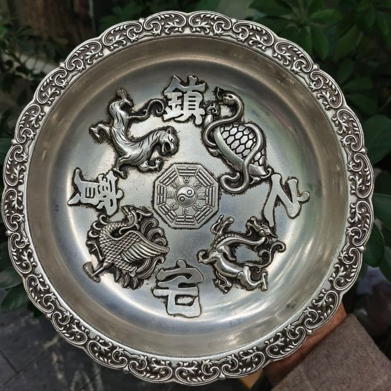 銅 細工 四大神獣 銅盤 聚宝盆鎮宅之宝 装飾品 工芸品 置物