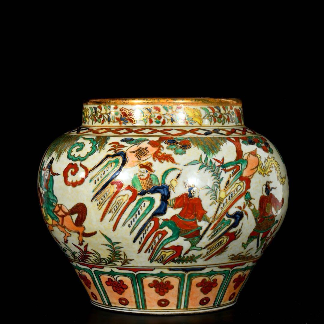 旧蔵　元時代の五彩　馬に乗って主人を救う 陶器　時代物　置物　古美術 縁起物