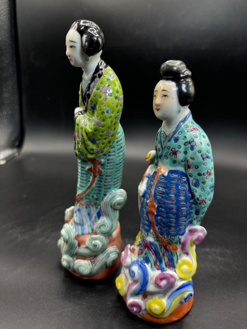 中国美術 古玩 色絵陶人形 陶器人形 高さ約20cm 置物 オブジェ 古董品